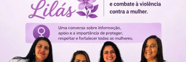 Cartaz de eventos do Agosto Lilás, com 4 palestrantes que estarão na cidade de São Gabriel discutindo o tema na rádio FM